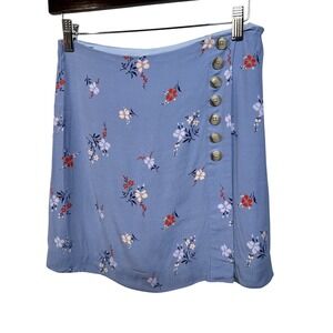 Madewell Blue Floral Side Button Mini Skirt Size 0 Periwinkle Viscose A-Line